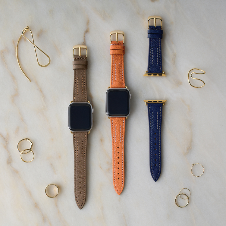 YUTORI Apple Watch レザーバンド (バンド色：インクブルー、アダプター色：シルバー) レディース メンズ おしゃれ YUTORI Apple Watch シェーブルレザーバンド : YUTORI